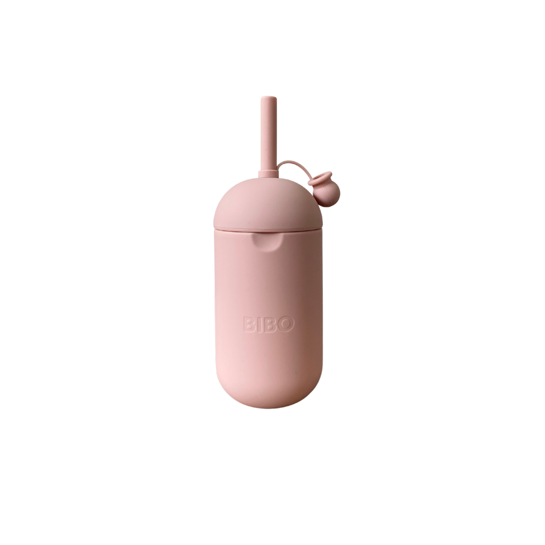 pink award winning silicone drink bottle with straw