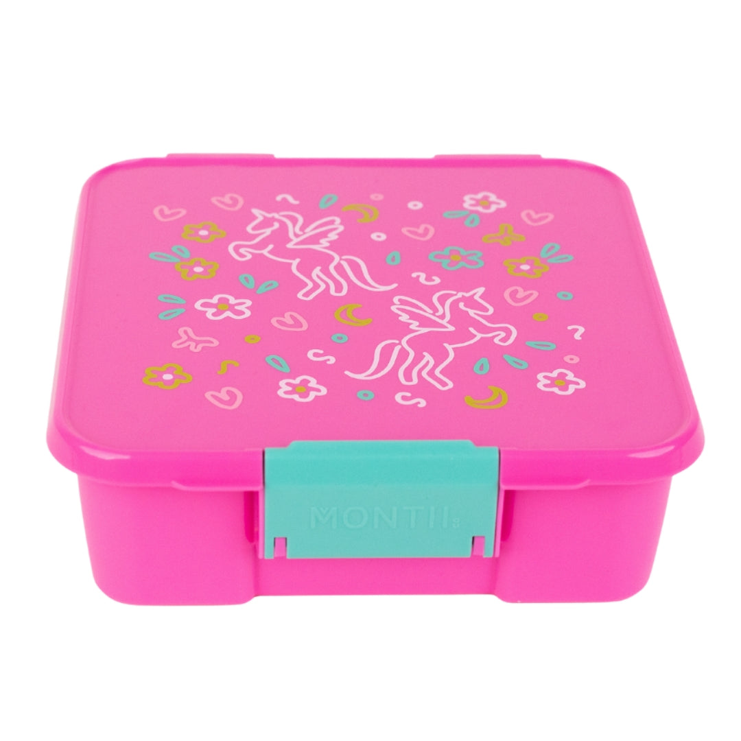bento three pink unicorn lunch box