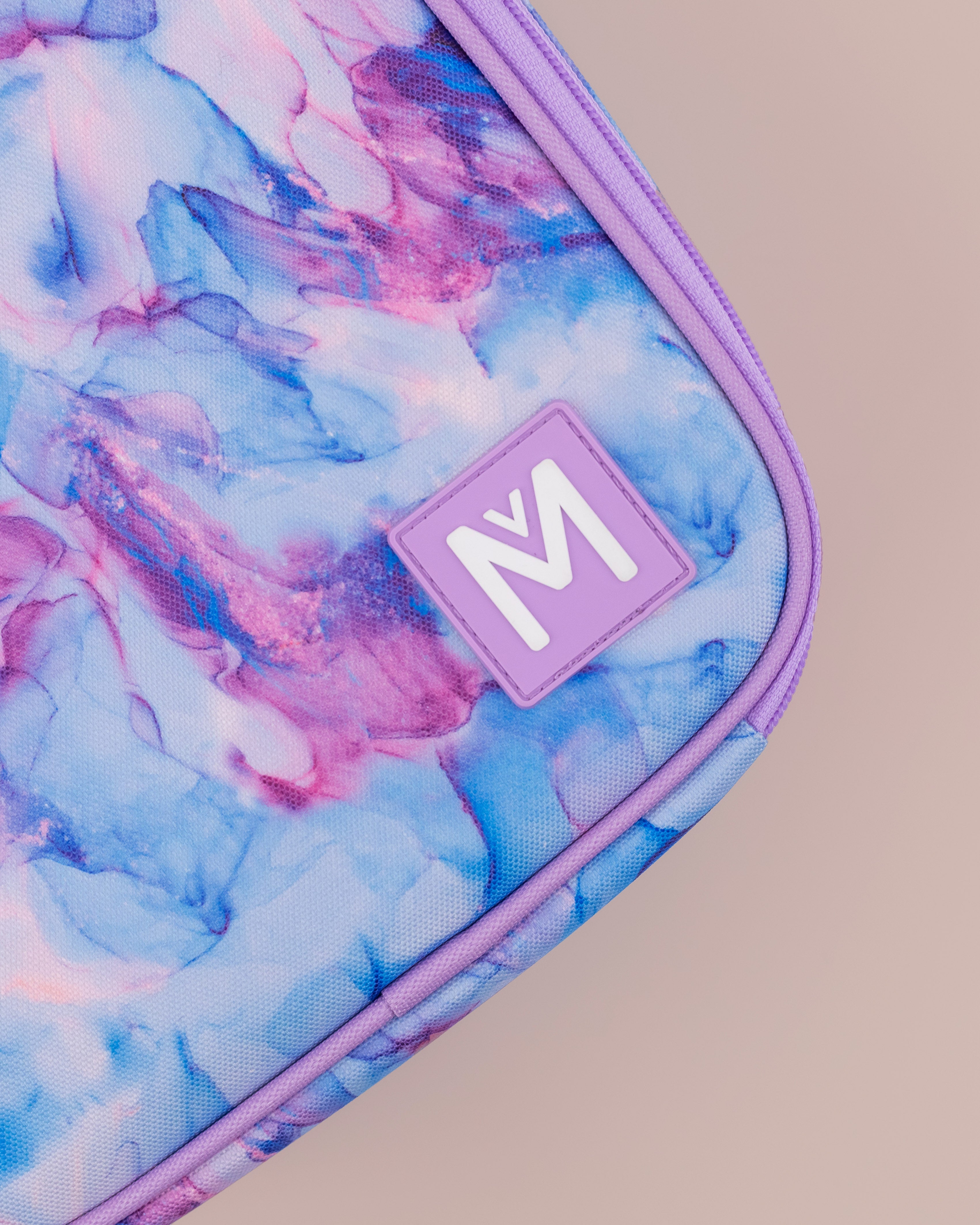 pink purple and blue tye dye insulated lunch bag