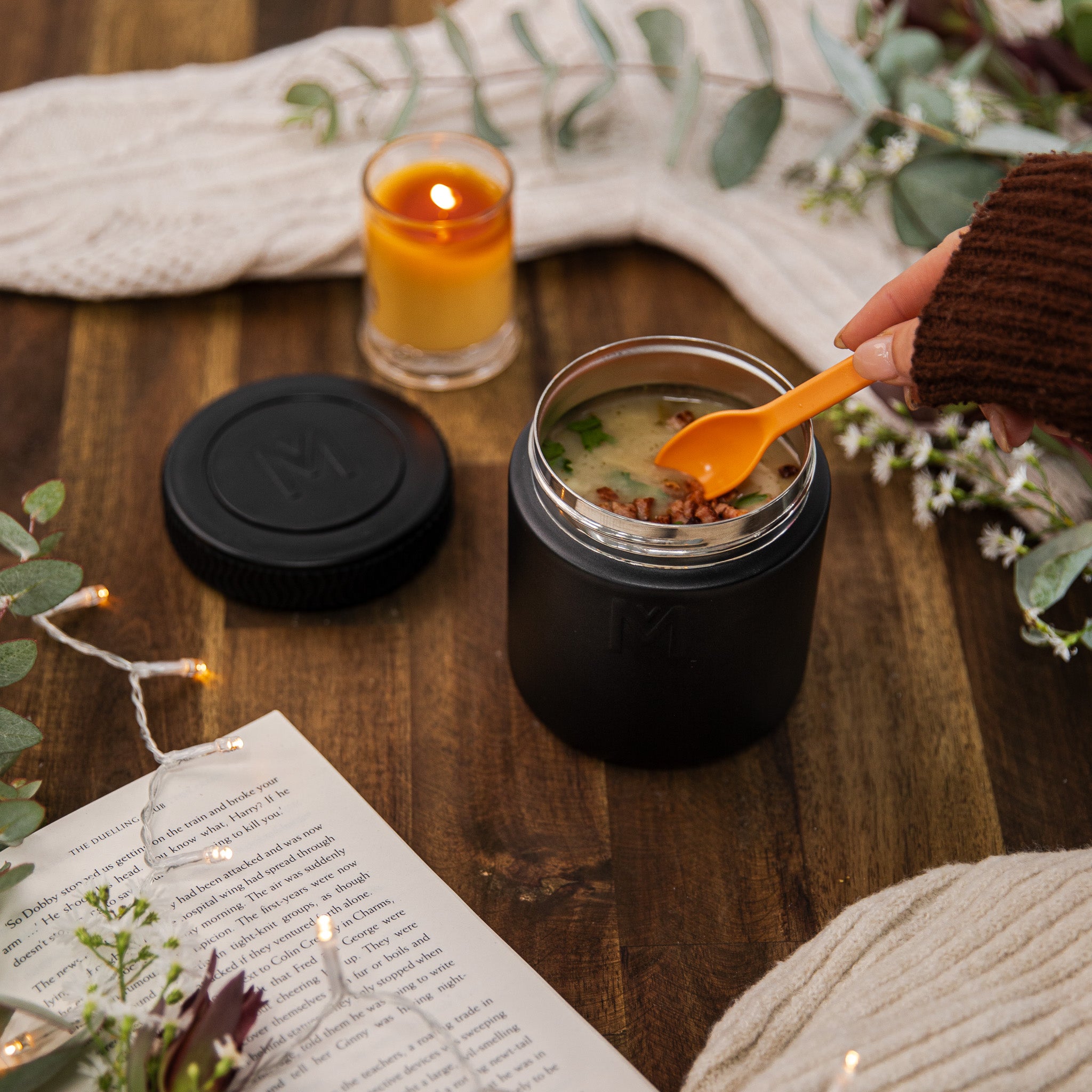 Midnight black insulated food jar