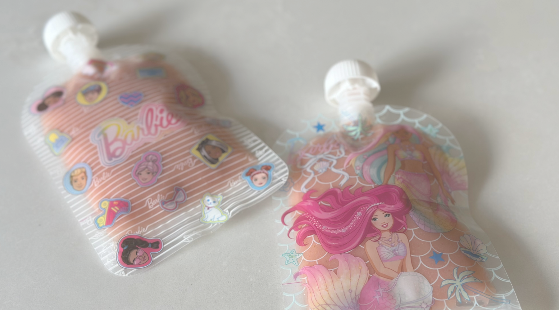Barbie reusable food pouches on Amazon