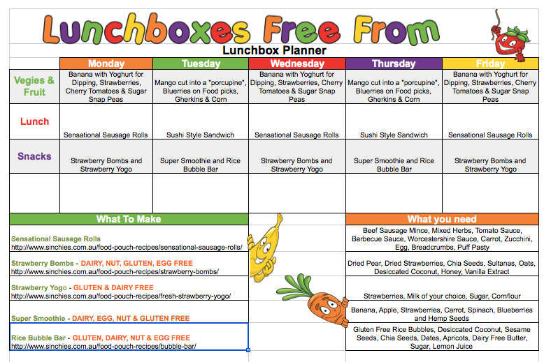 Lunchboxes Free From lunchbox planner