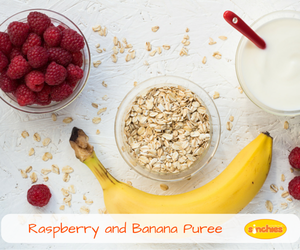 Raspberry and banana puree