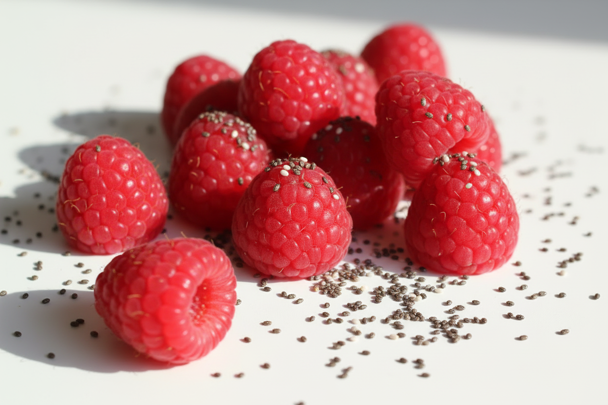 Raspberry and chia seed gut loving yoghurt
