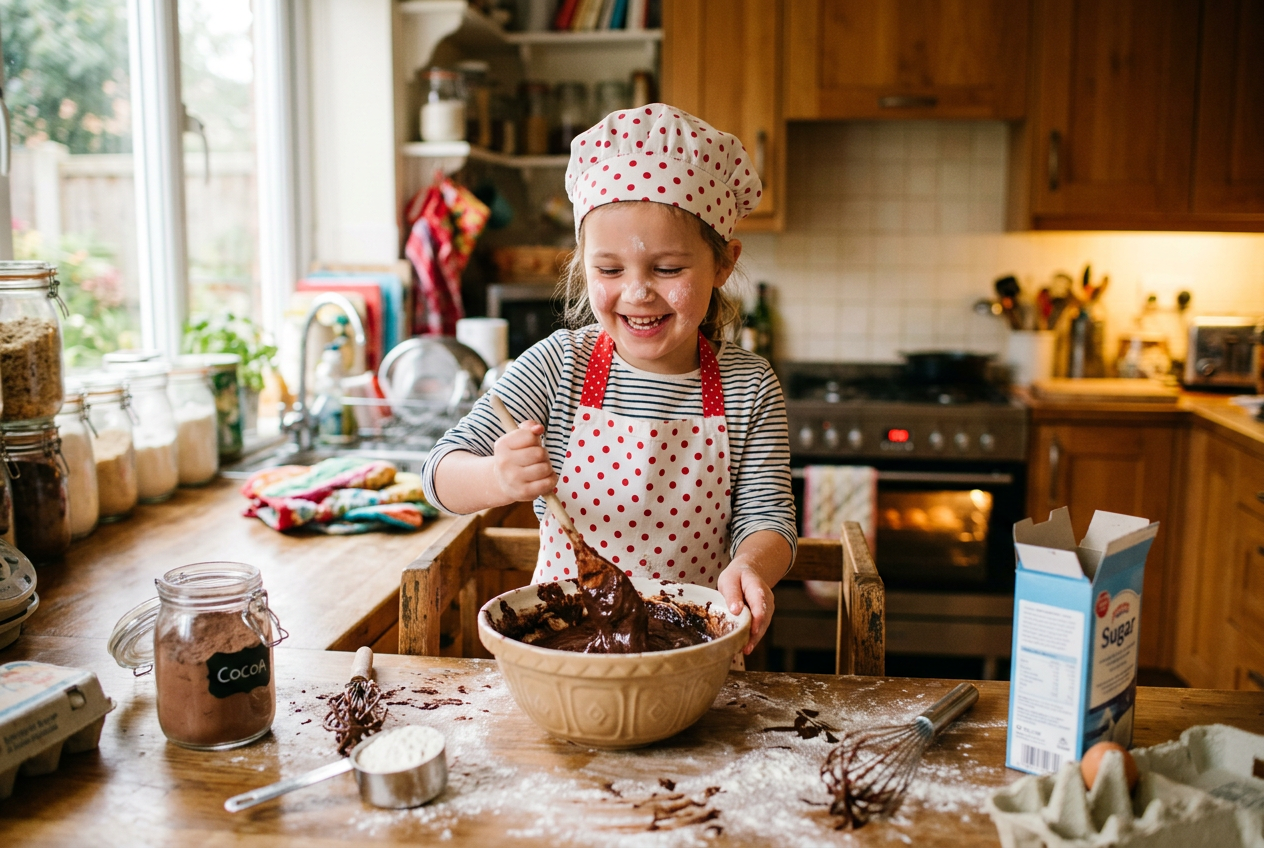 child making brownies