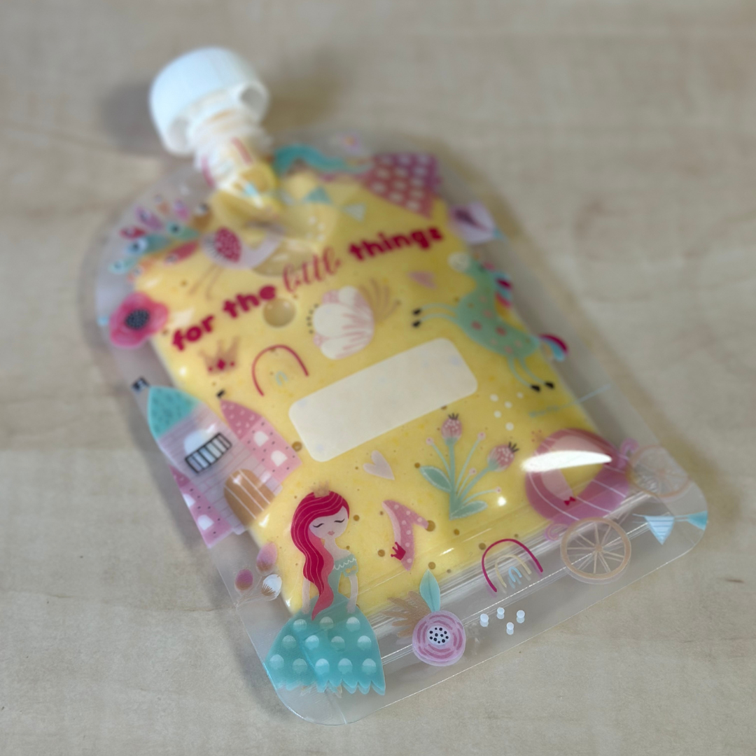 Custard in a reusable food pouch