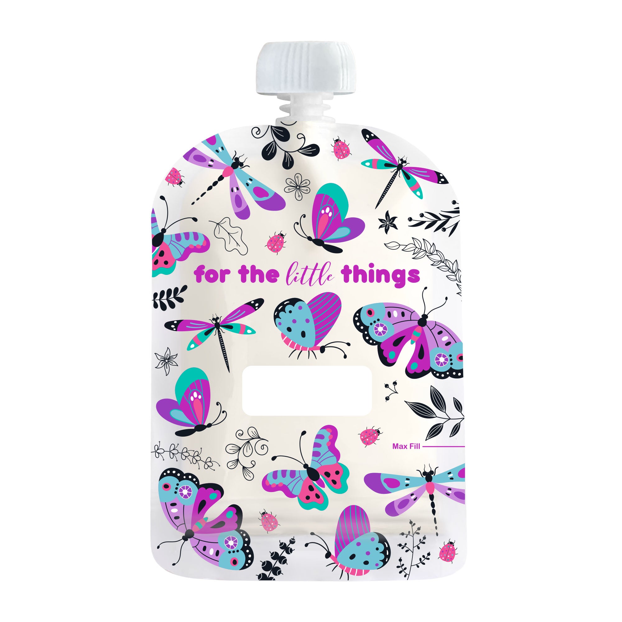 Purple butterfly reusable food pouch