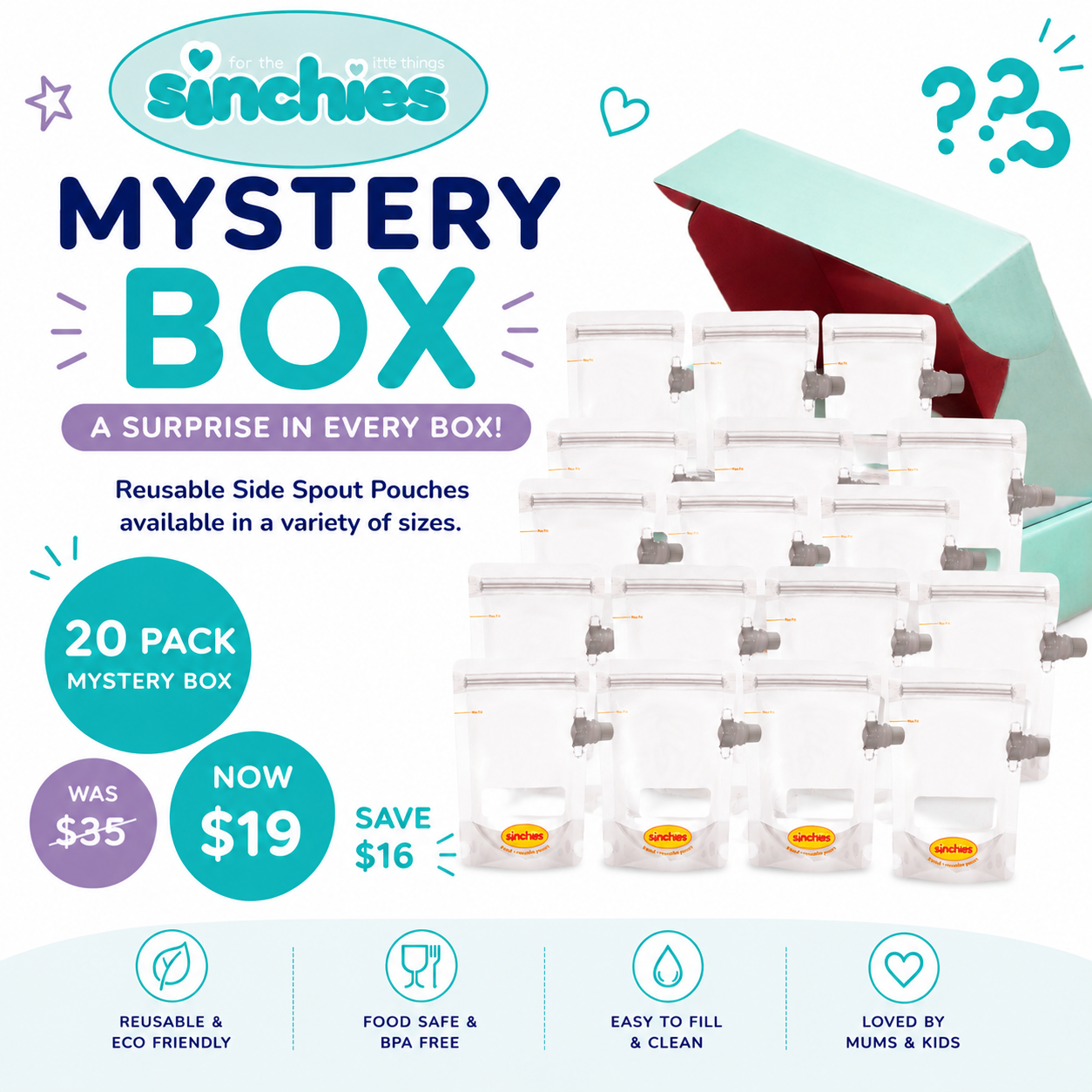 Sinchies Reusable Side Spout Pouch Mystery Box