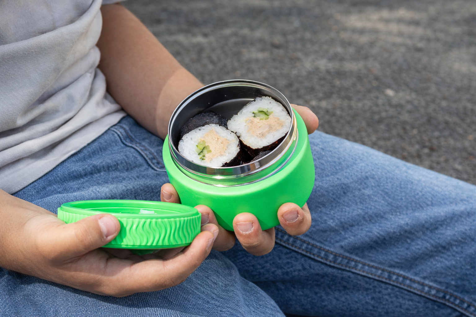 New apple green insulated food jar fits in bbox