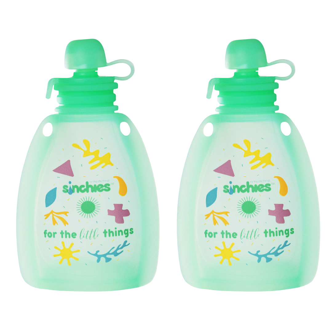 two green silicone squeezy pouch