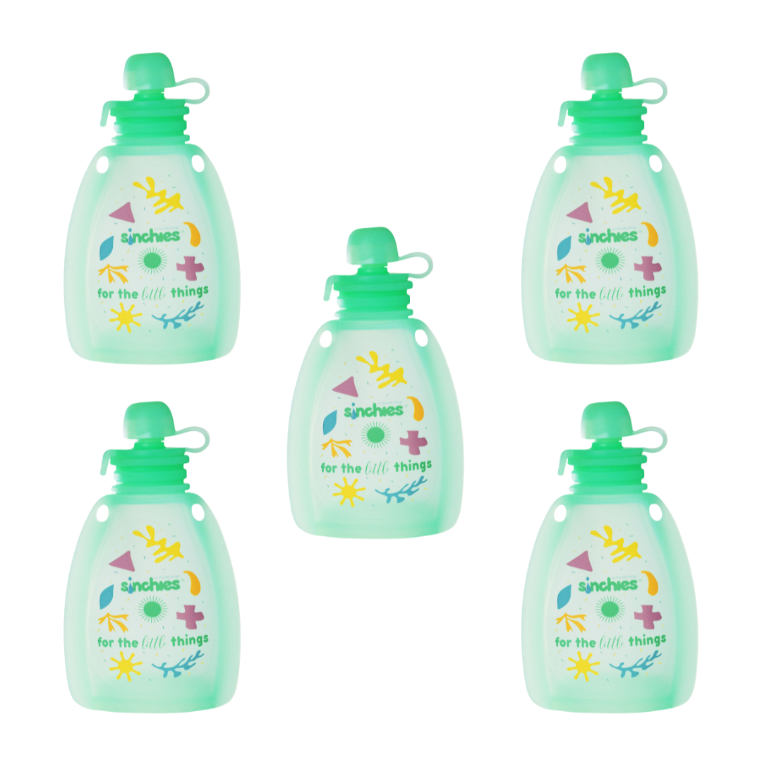 five green silicone squeezy pouch