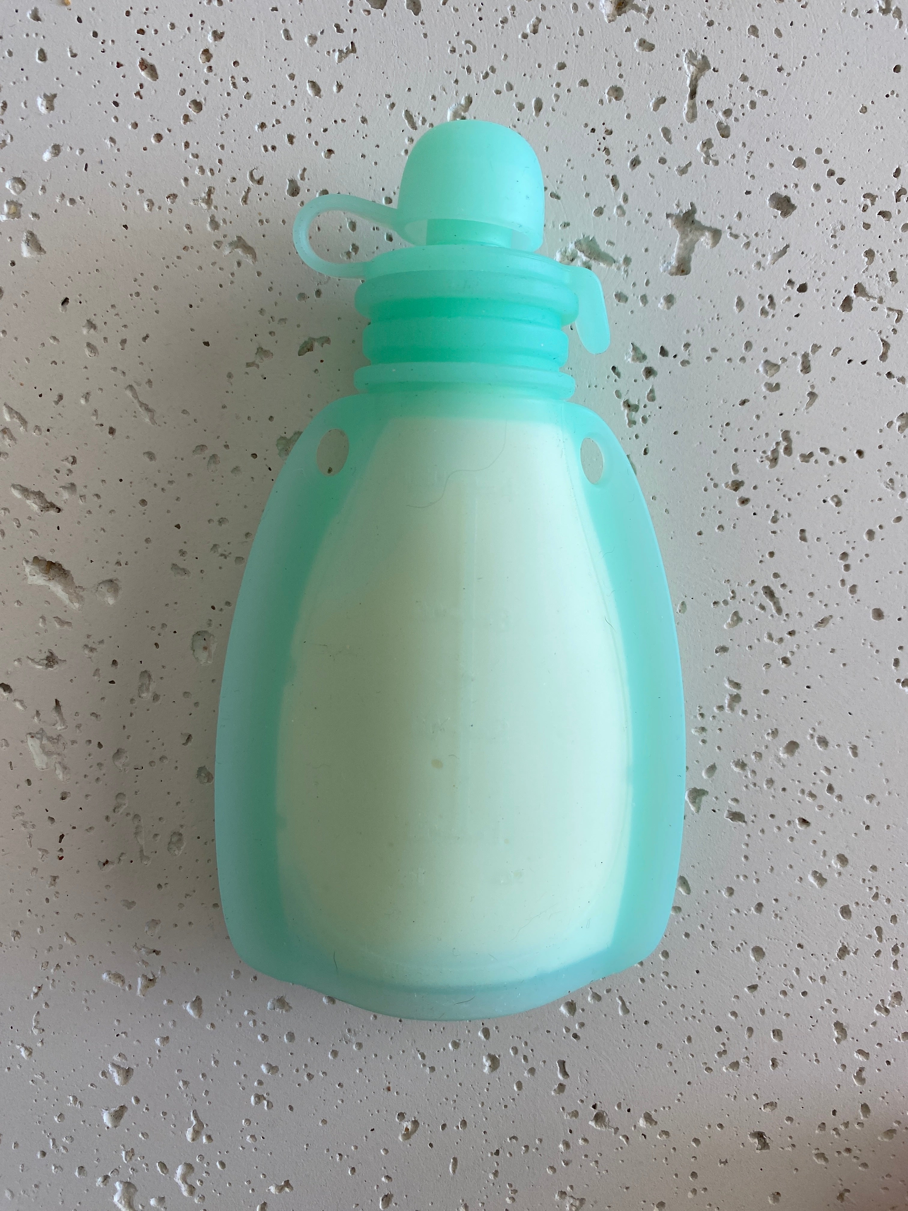 green silicone squeezy reusable food pouch