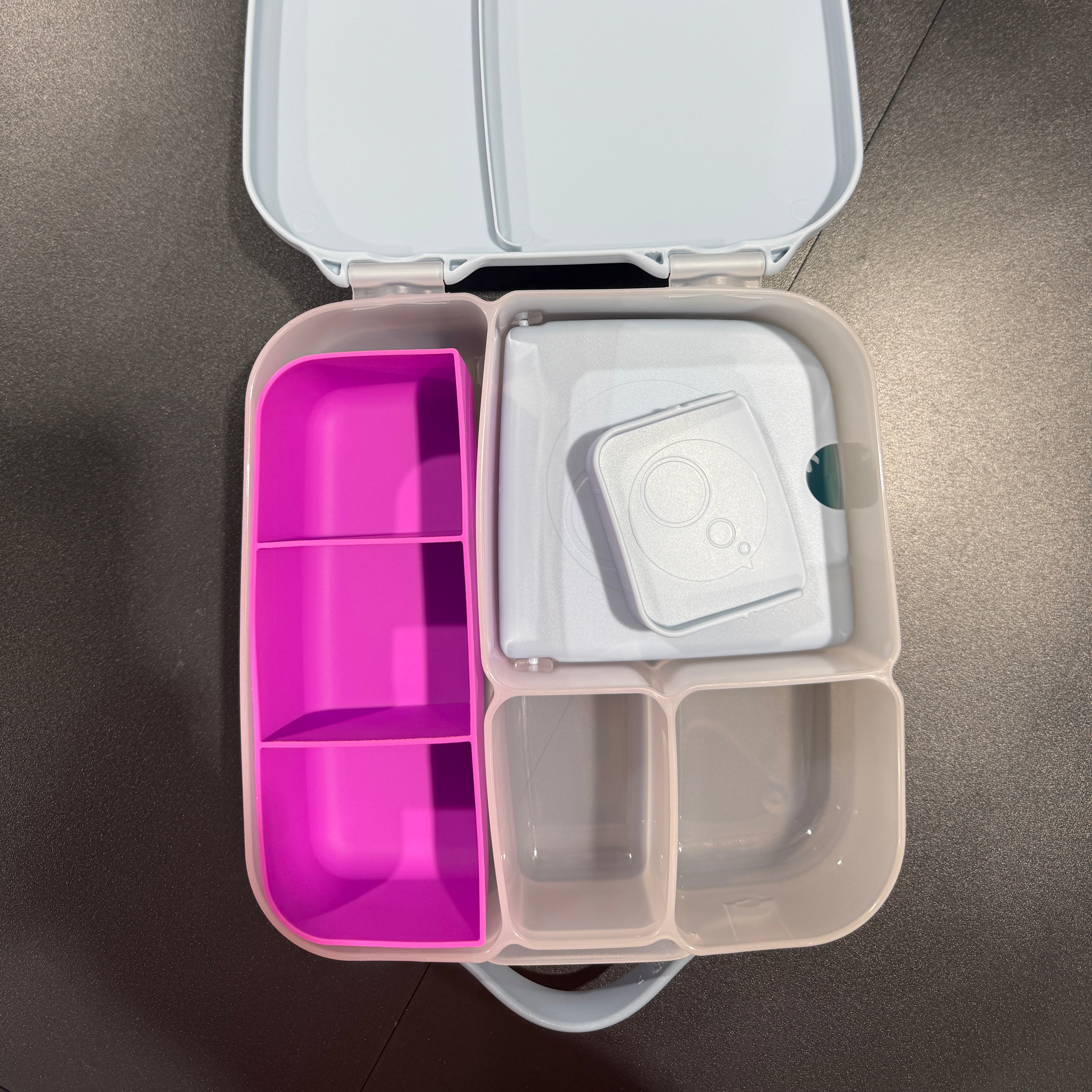 Pink feast tray in bbox lunchbox