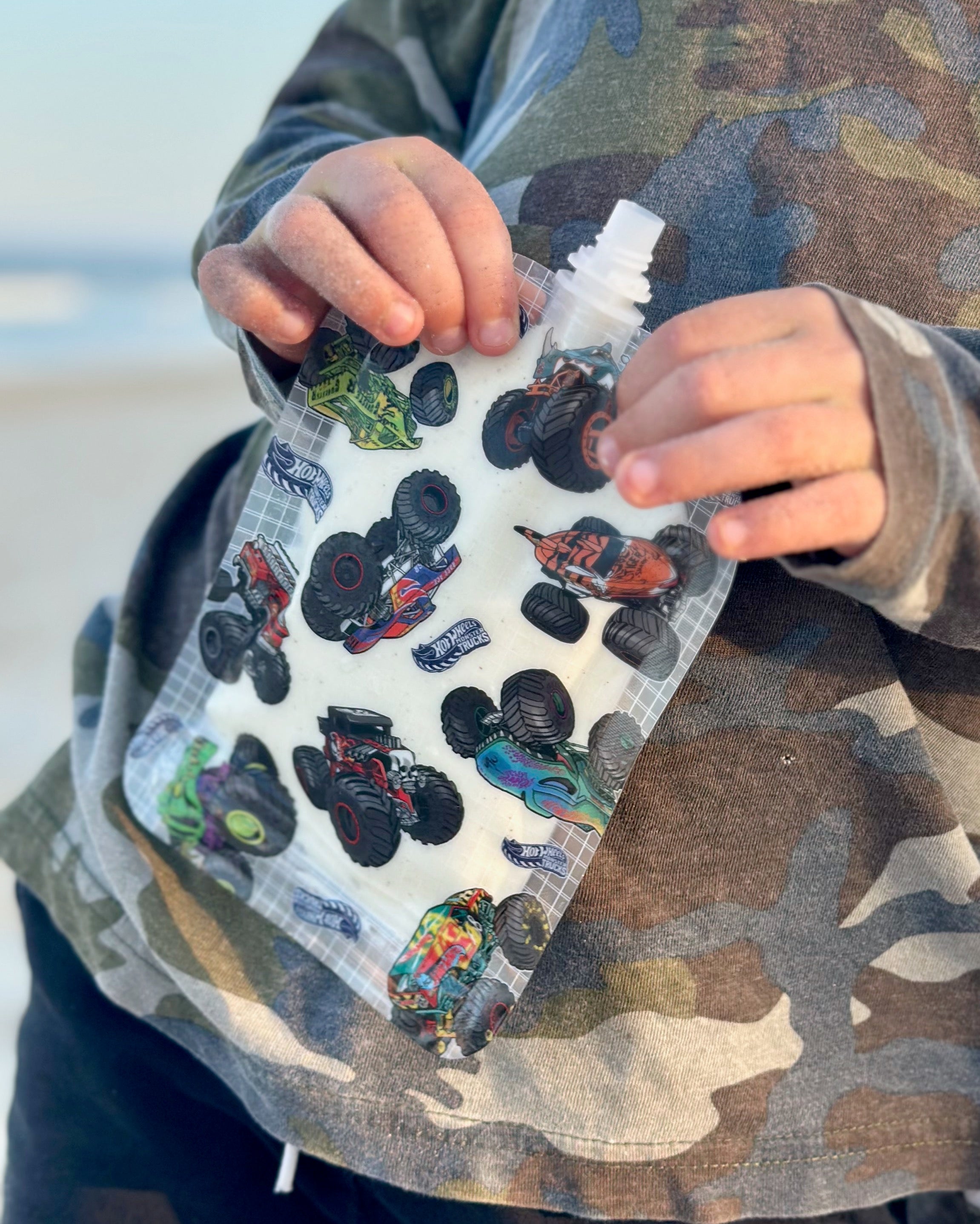 Sinchies 150ml Reusable Food Pouches - Monster Trucks™ - Mega Showdown