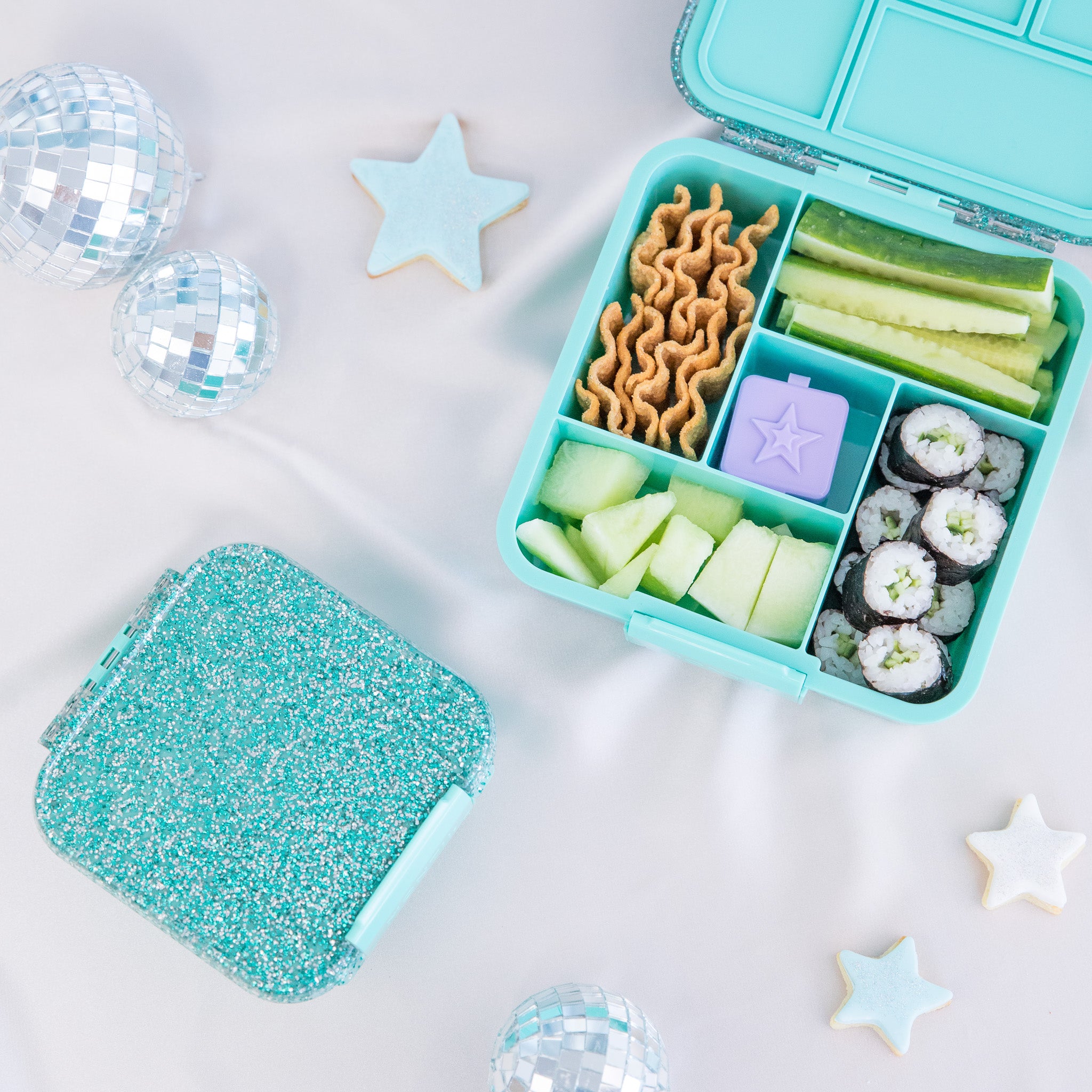 turquoise glitter bento five lunch box