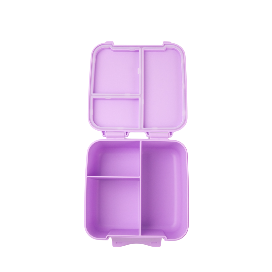 Purple compartmentalized container on a white background