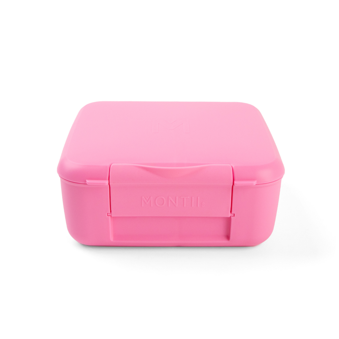 Pink rectangular box with 'MONTII' branding on a white background
