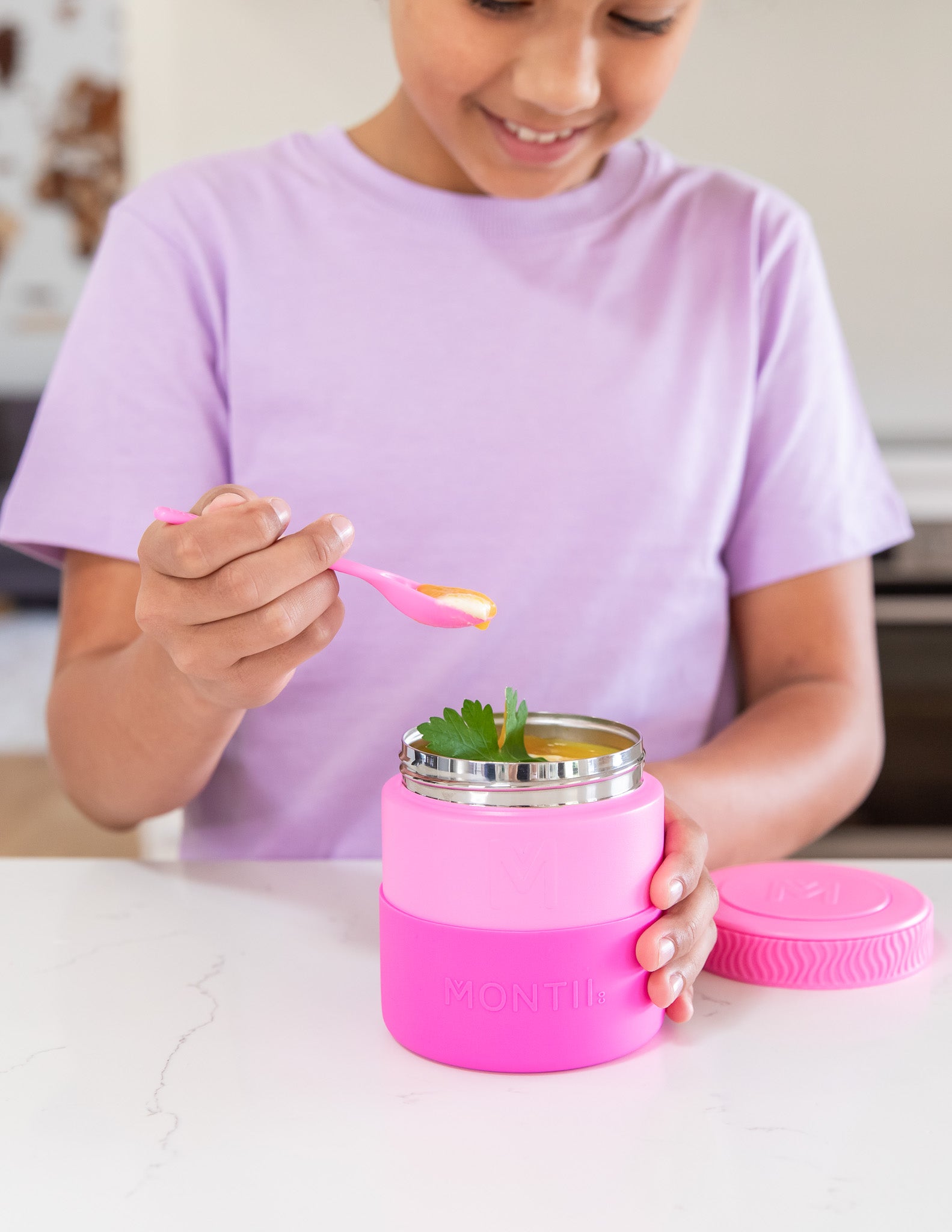 large pink insulated food jar