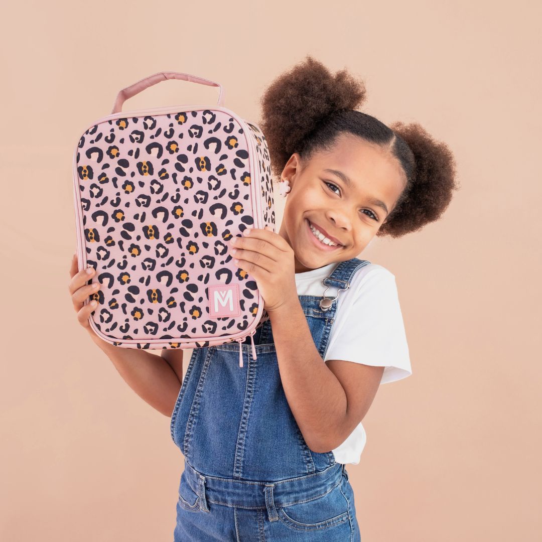 pink leopard print insulated lunch bag