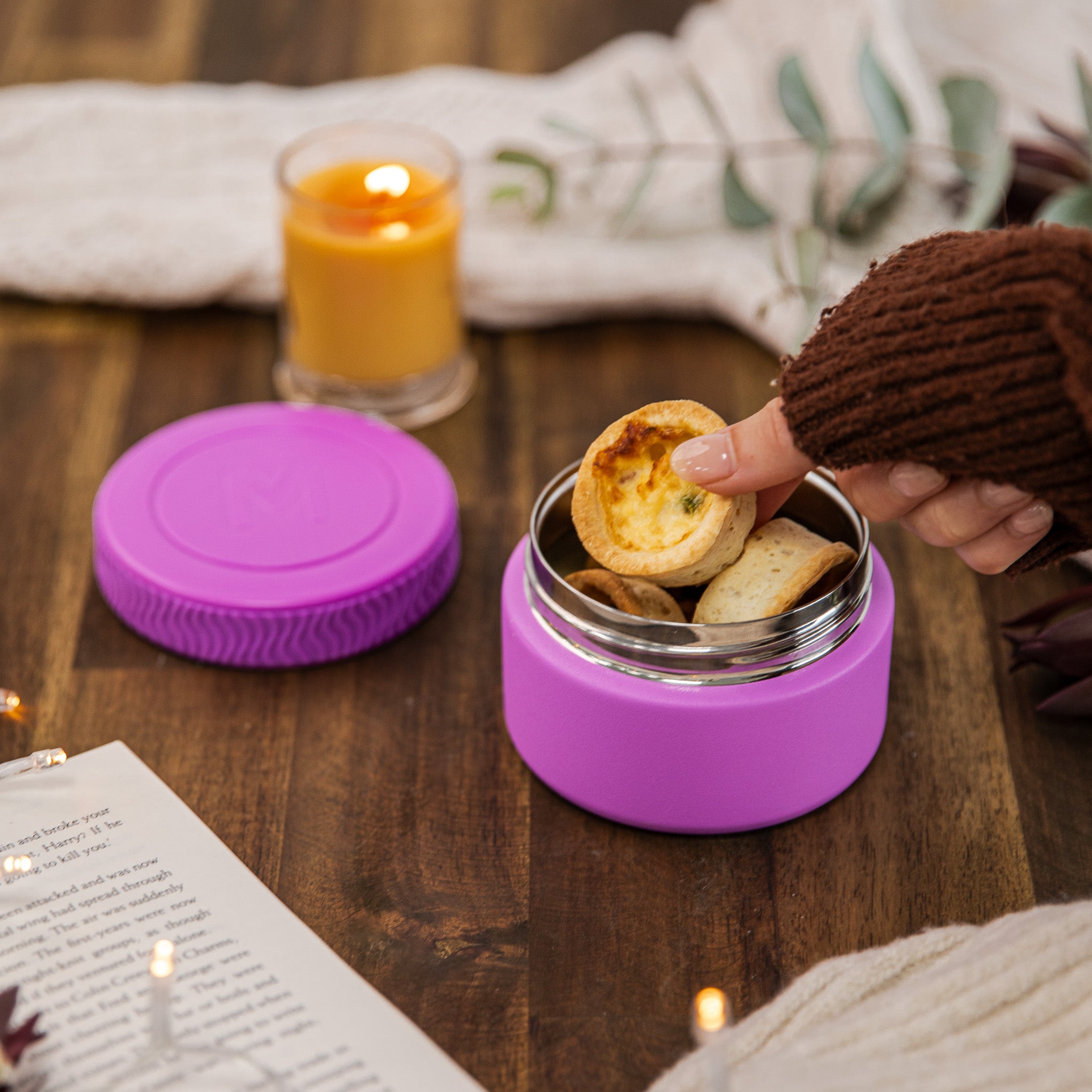 fuchsia pink purple mini insulated food jar