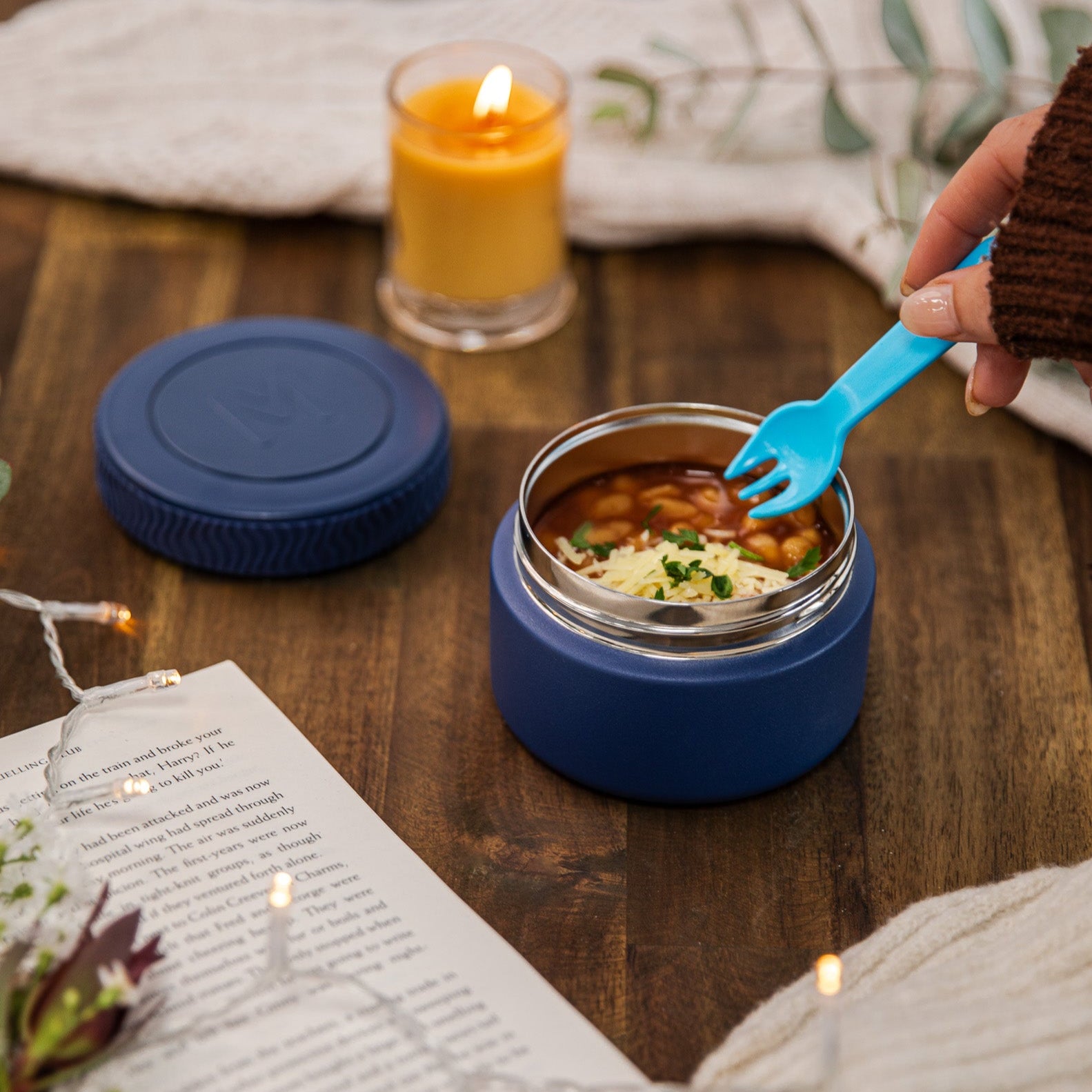 navy blue insulated mini food jar