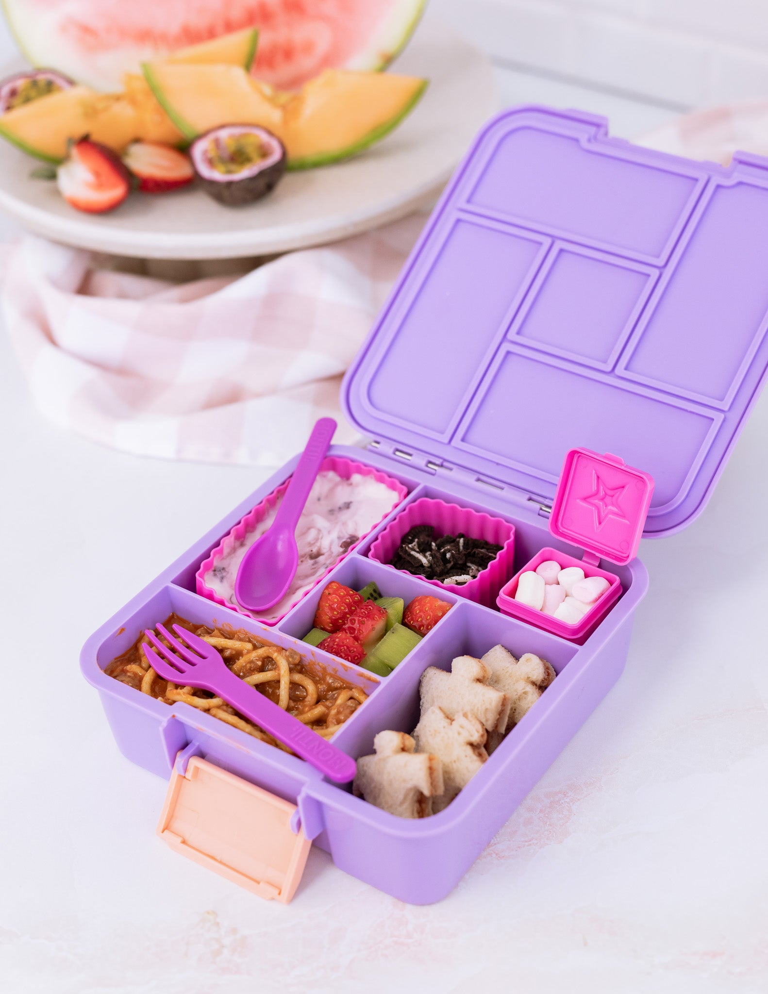 pink and purple kids cutlery set