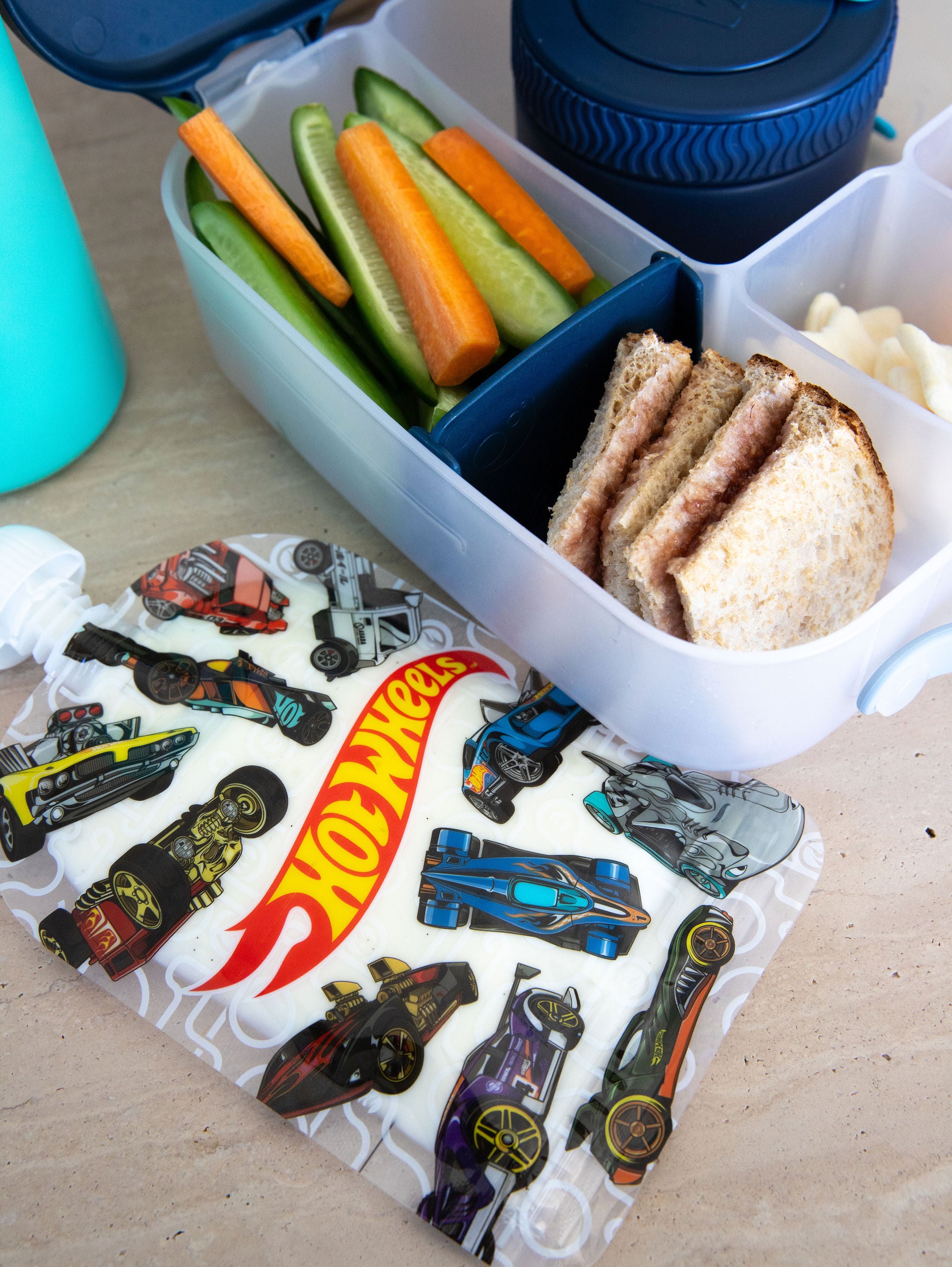 Hot Wheels cars pit stop Sinchies reusable yoghurt pouch