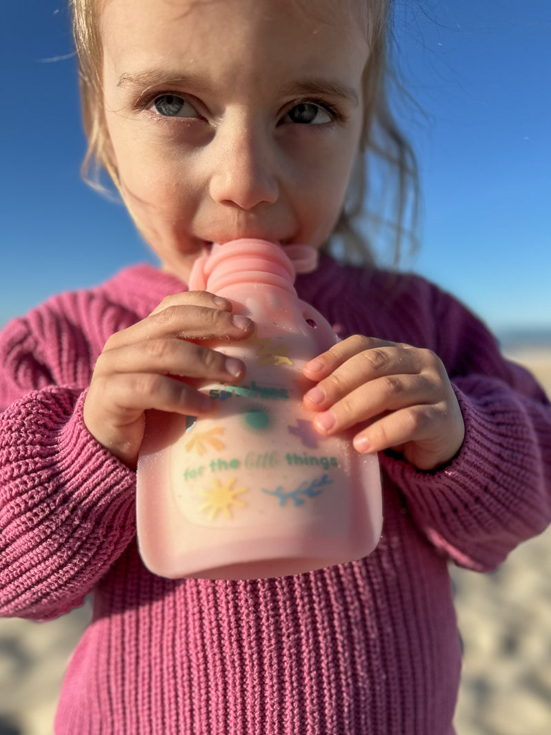 Pink silicone squeezy food pouch