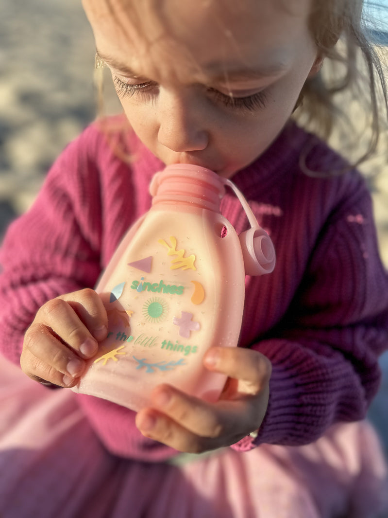 Pink silicone squeezy food pouch