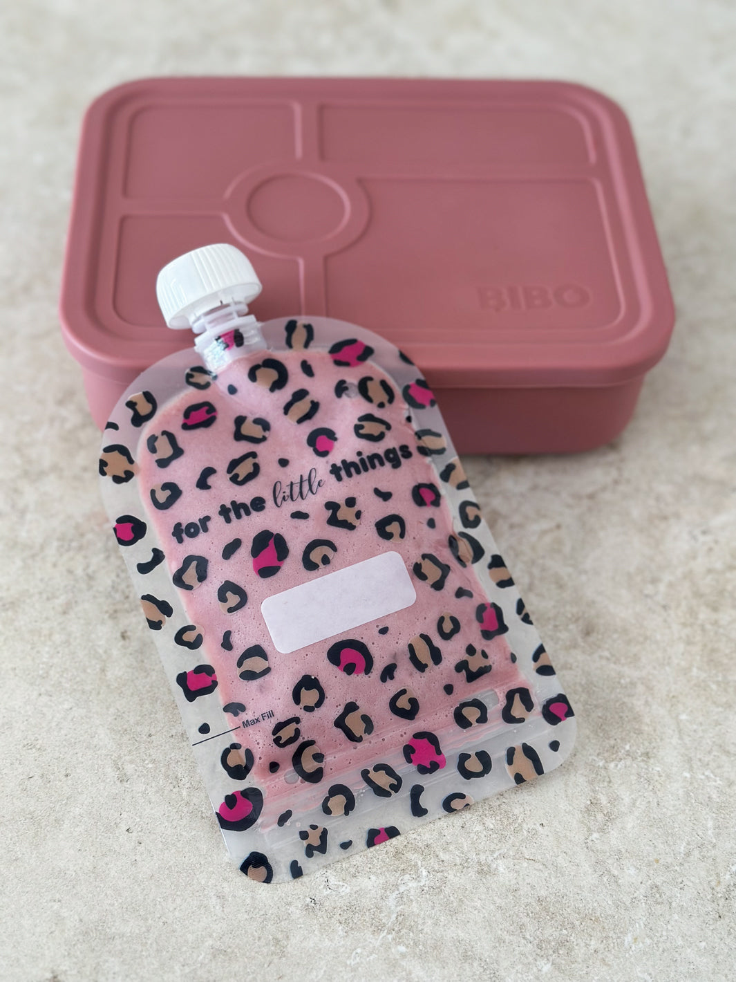 Pink leopard reusable food pouch