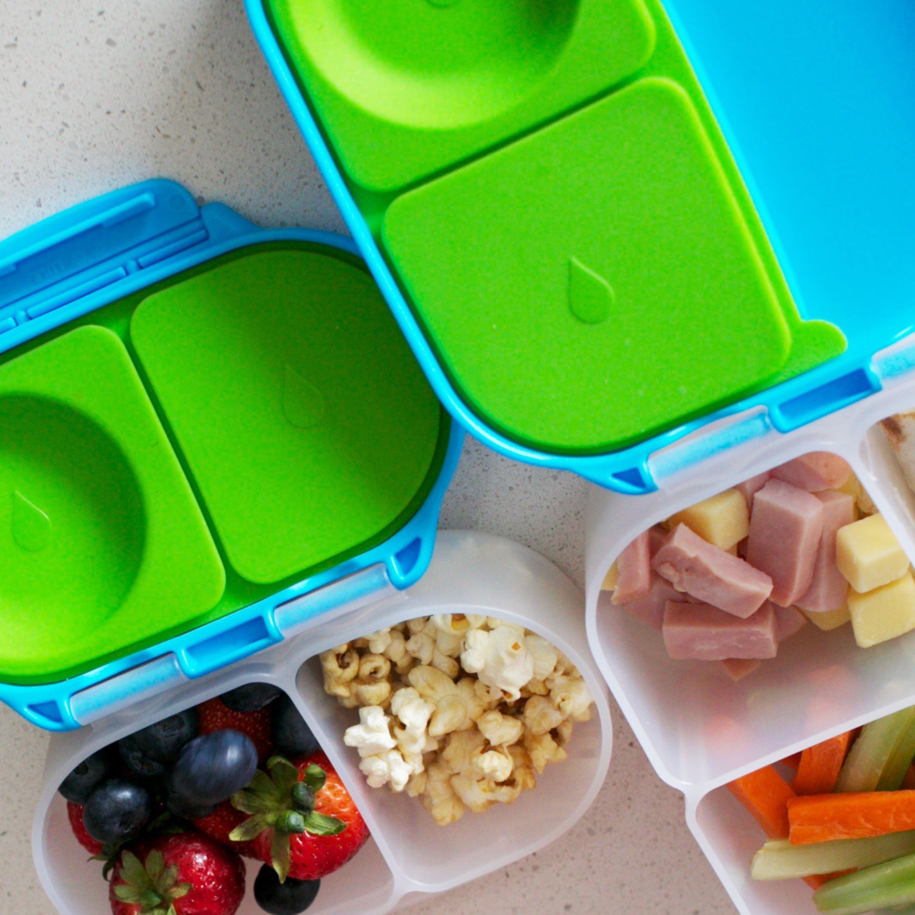 blue and green snack box