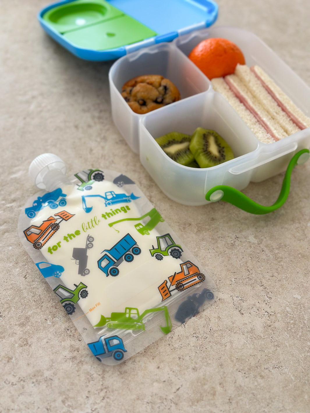 trucks and diggers reusable food pouch